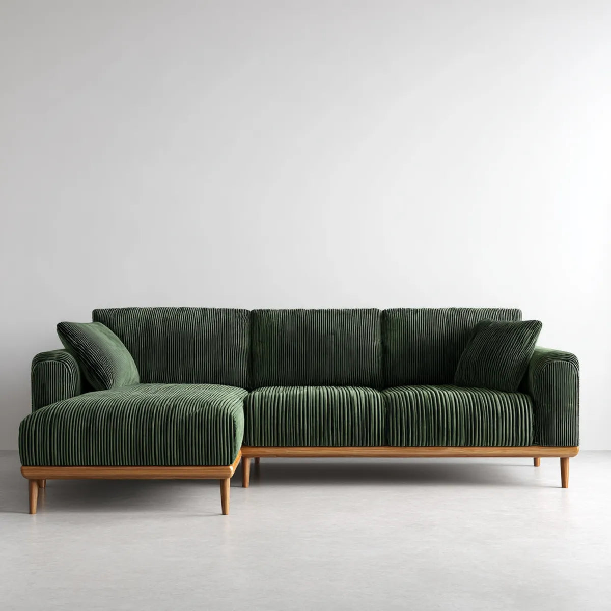 Canapé d'angle gauche 3 places vert foncé en velours côtelé polyester 240 x 150 x 85 cm