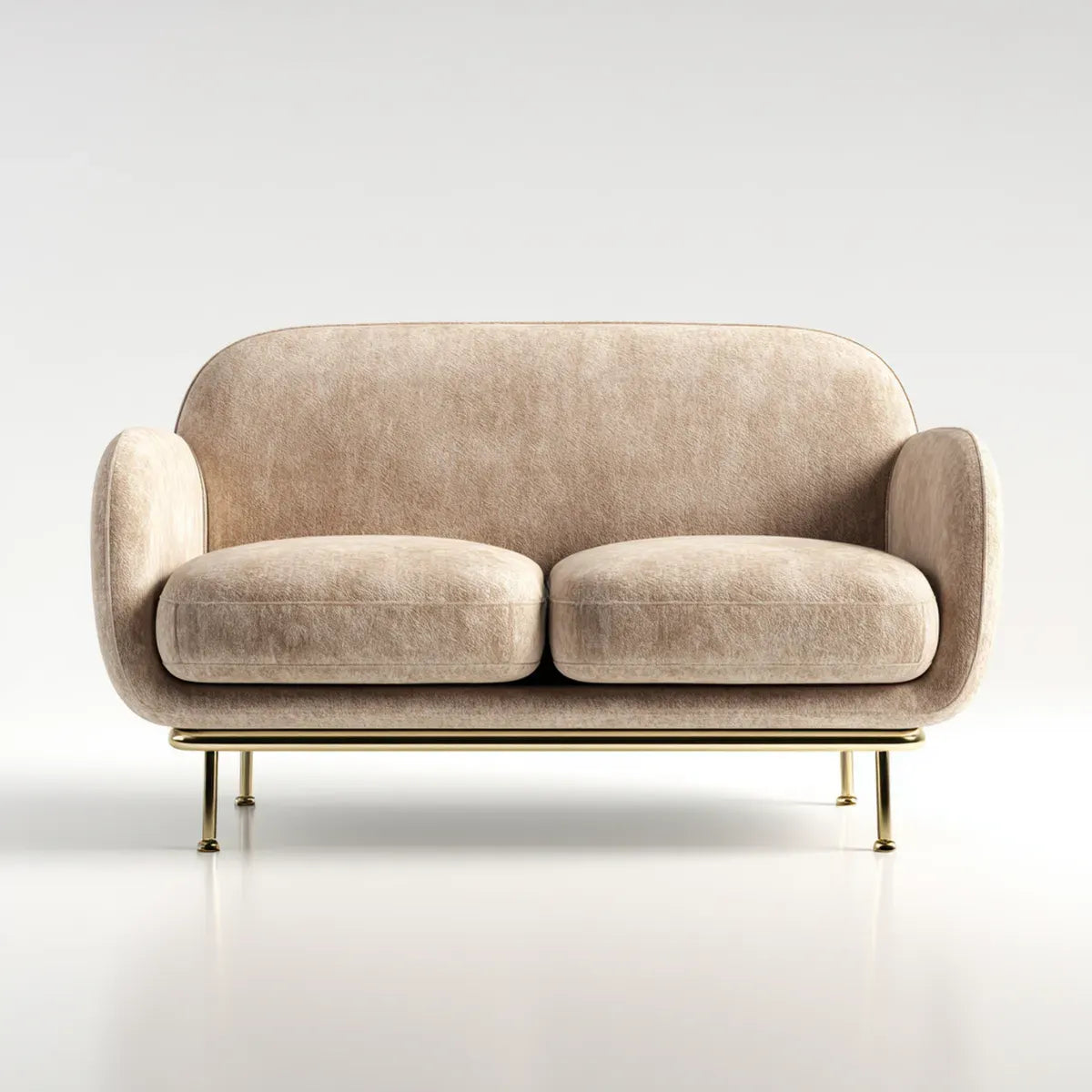 Canapé 2 places beige en polyester effet velours arrondi 150 x 78 x 78 cm
