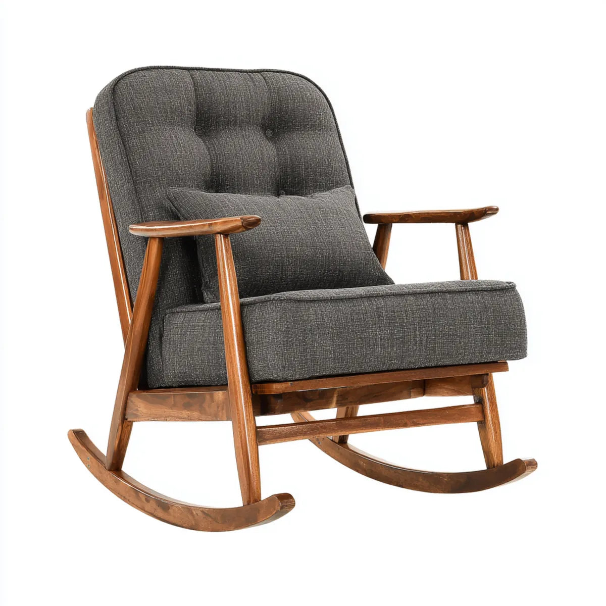 Fauteuil à bascule gris anthracite 68 x 100 x 105 cm en hévéa massif et polyester