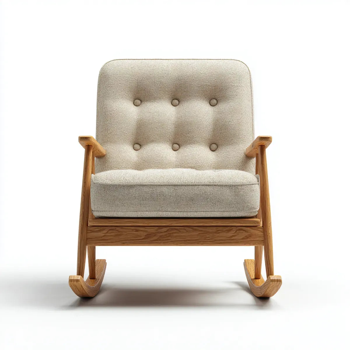Fauteuil à bascule beige 68 x 90 x 98 cm en chêne massif et polyester bouclette forme droite