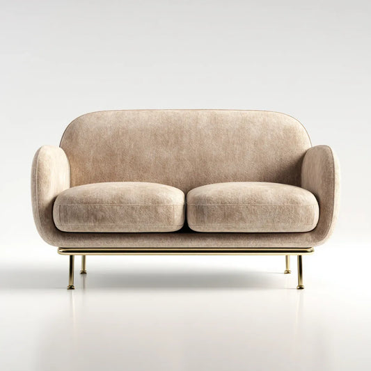Canapé 2 places beige en polyester effet velours arrondi 150 x 78 x 78 cm