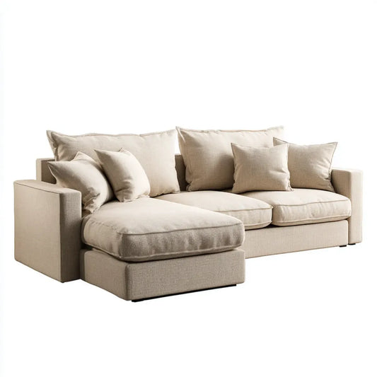Canapé d'angle gauche 3 places beige avec méridienne 280 x 170 x 85 cm en polyester