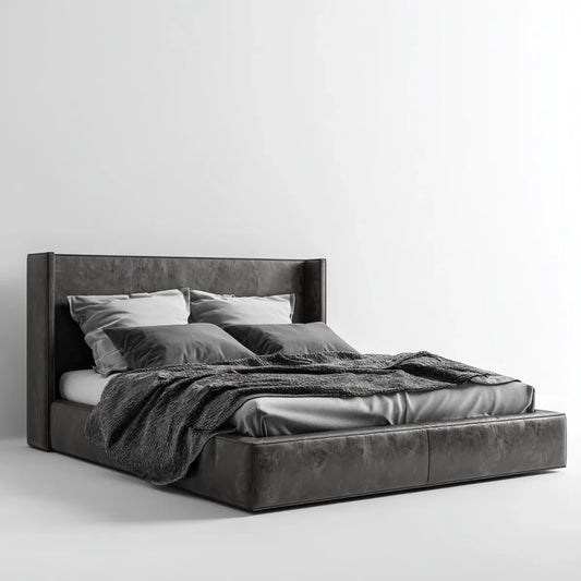 Lit double avec tête de lit anthracite 160 x 200 cm microfibre polyester aspect cuir rectangulaire