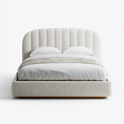 Lit double capitonné beige 160 x 200 cm en polyester à tête de lit arrondie