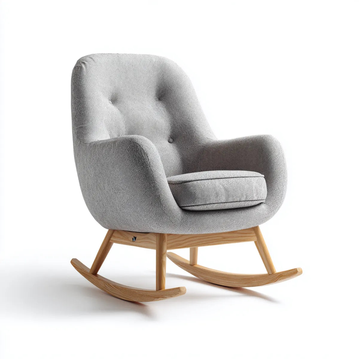Fauteuil à bascule gris en polyester avec structure en bois massif 75 x 90 x 100 cm