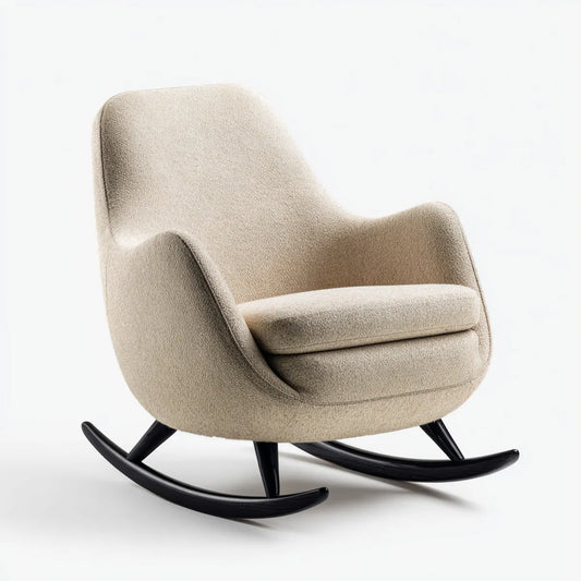 Fauteuil à bascule de salon crème en polyester bouclé avec piètement noir 75 x 90 x 98 cm