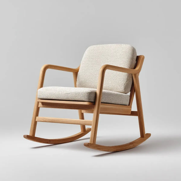 Fauteuil à bascule beige en chêne massif avec coussins en polyester 68 x 90 x 96 cm