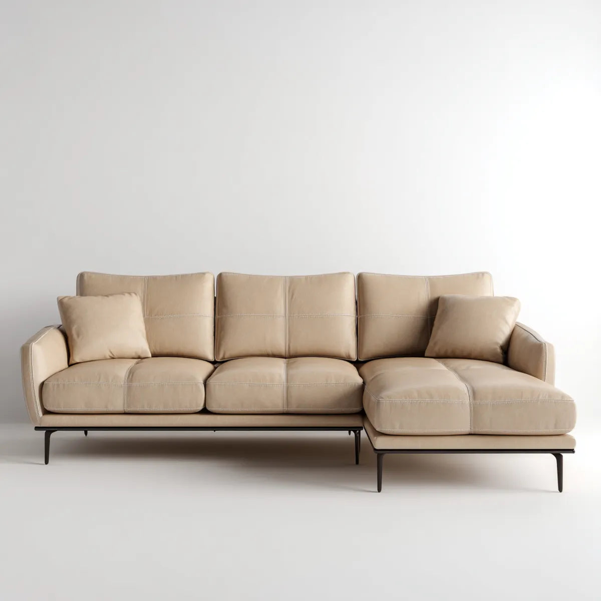 Canapé d'angle 4 places beige en similicuir PU avec méridienne droite 280 x 165 x 85 cm