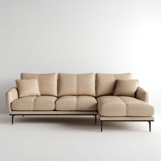 Canapé d'angle 4 places beige en similicuir PU avec méridienne droite 280 x 165 x 85 cm