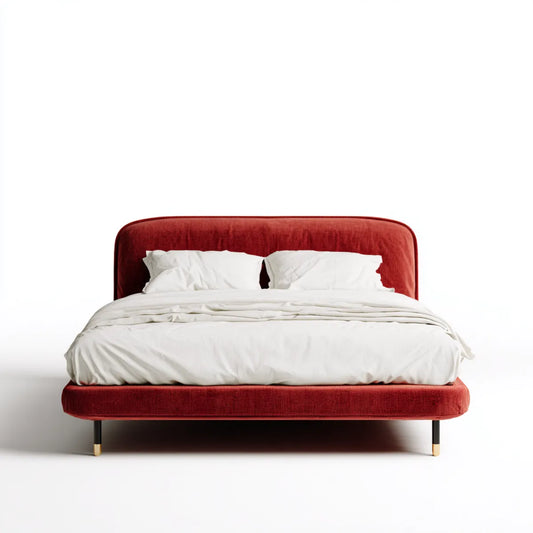 Lit double rembourré rouge 160 x 200 cm en velours de polyester rectangulaire
