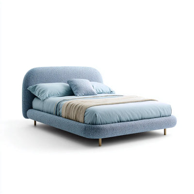Lit double capitonné bleu 160 x 200 cm en polyester bouclette à forme arrondie