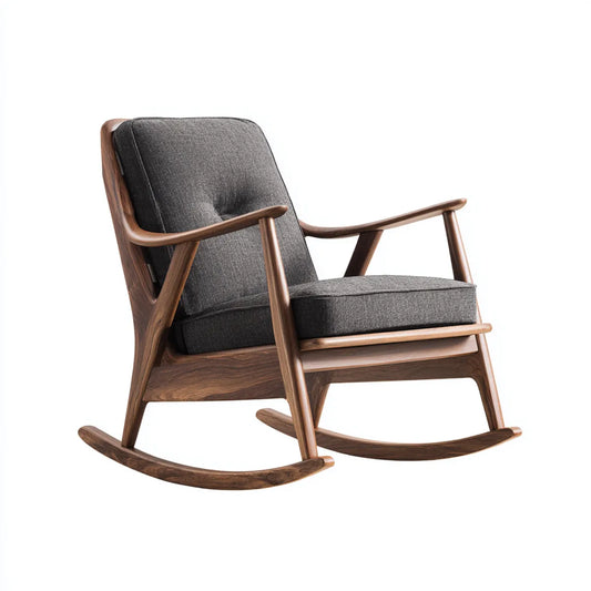 Fauteuil à bascule gris anthracite en bois massif de noyer avec coussins en polyester 68 x 92 x 98 cm