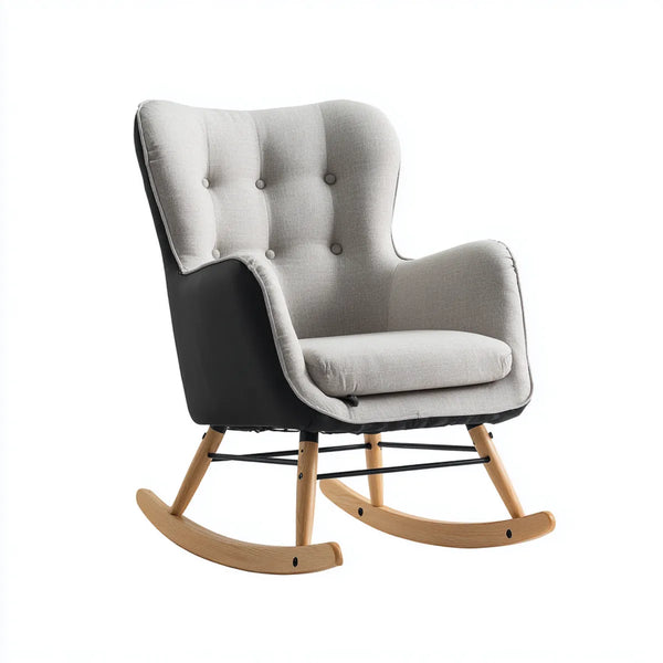 Fauteuil à bascule gris et noir 70 x 96 x 99 cm en polyester et bois de hêtre avec dossier capitonné