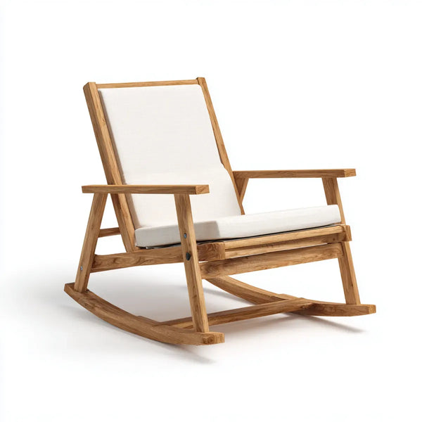 Fauteuil à bascule inclinable beige en bois massif avec coussins rectangulaire 100 x 65 x 90 cm