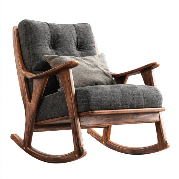 Fauteuil à bascule gris foncé 68 x 95 x 101 cm structure en bois massif assise rectangulaire