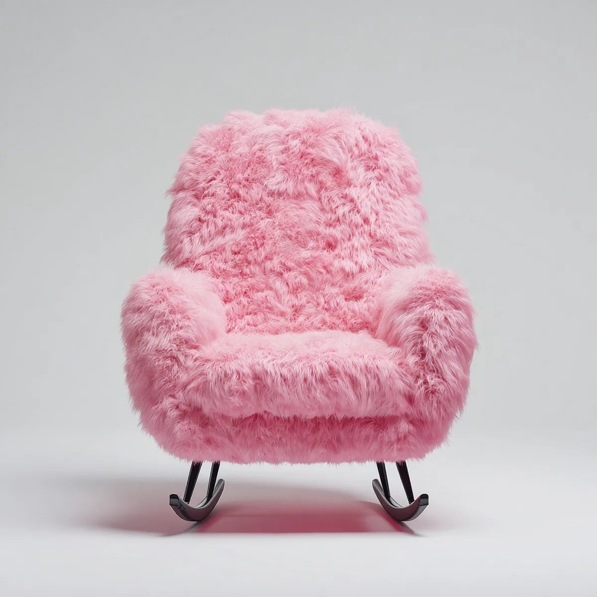 Fauteuil à bascule rose 85 x 75 x 90 cm en fausse fourrure de polyester forme arrondie