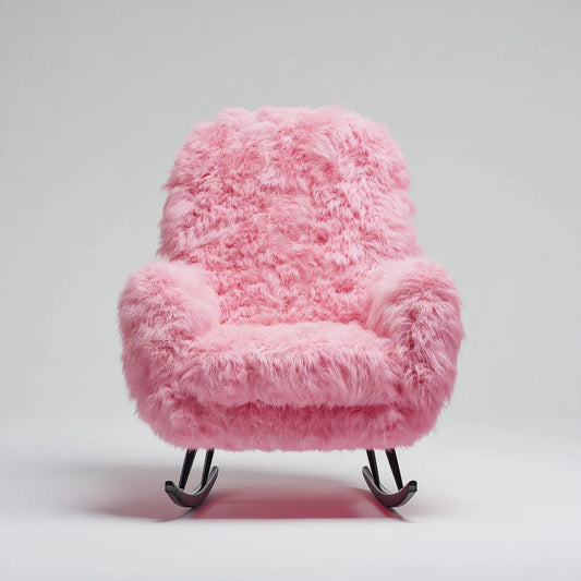 Fauteuil à bascule rose 85 x 75 x 90 cm en fausse fourrure de polyester forme arrondie