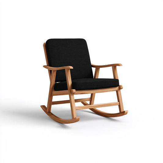 Fauteuil à bascule noir en hévéa massif et polyester 68 x 92 x 98 cm