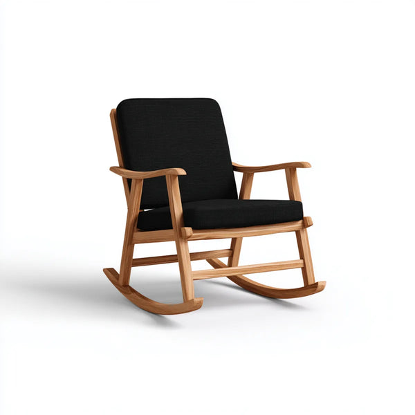 Fauteuil à bascule noir en hévéa massif et polyester 68 x 92 x 98 cm