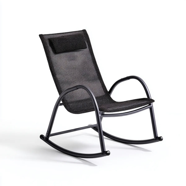 Fauteuil à bascule noir 67 x 90 x 100 cm en acier et textilène forme inclinée