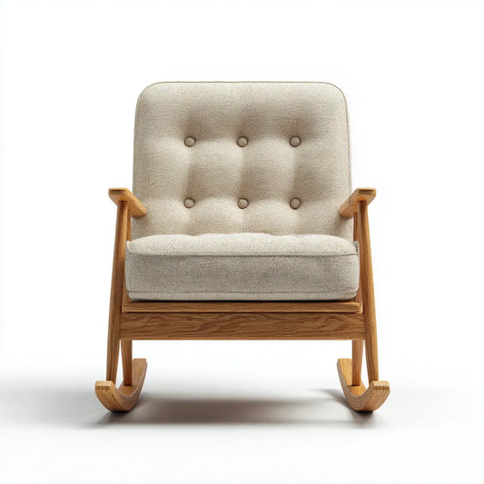 Fauteuil à bascule beige 68 x 90 x 98 cm en chêne massif et polyester bouclette forme droite