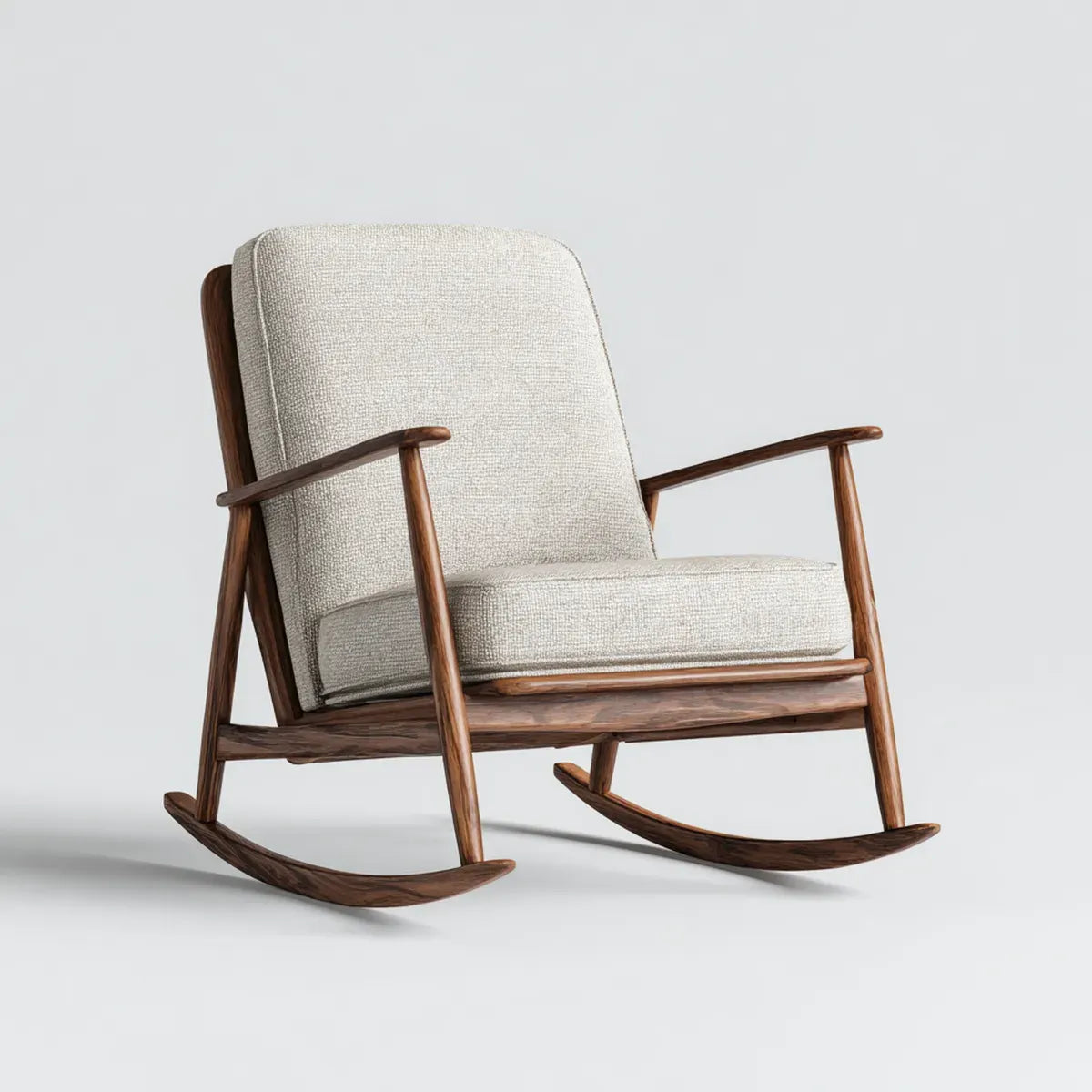 Fauteuil à bascule beige en polyester et hévéa massif finition noyer 68 x 95 x 98 cm